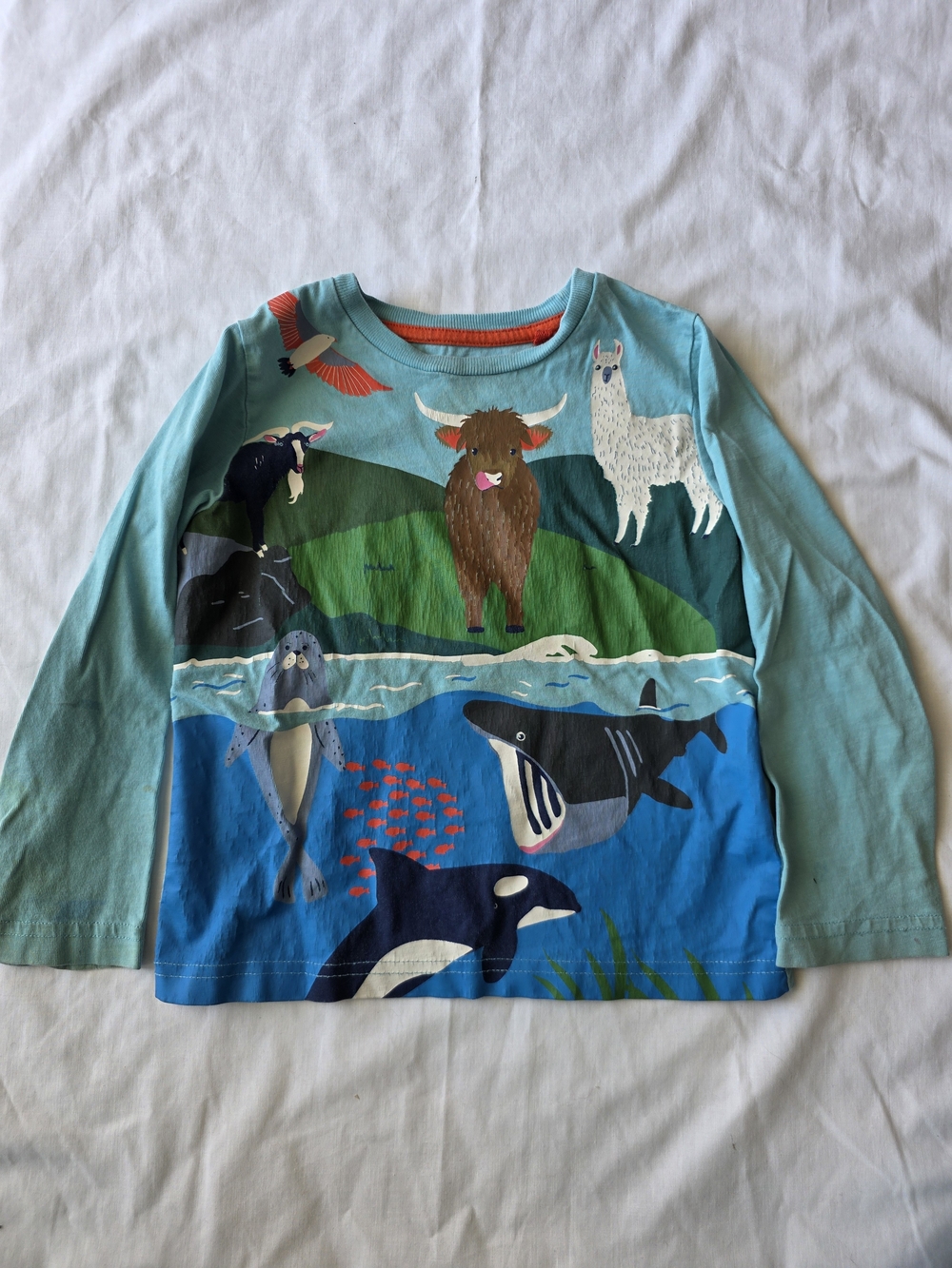 Mini Boden Aqua & Royal Blue Animal Ocean Scene Long-Sleeve Tee